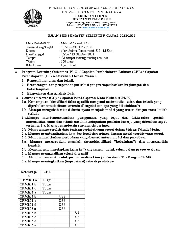Uts Material Teknik 1 TM 2021 in Bahasa and in English | PDF | Sains ...