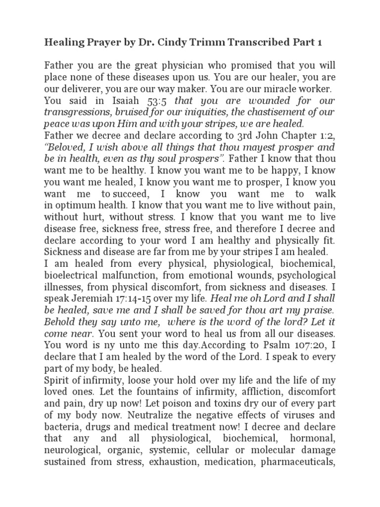 Healing Prayer by Dr. Cindy Trimm | PDF | Cancer | Headache