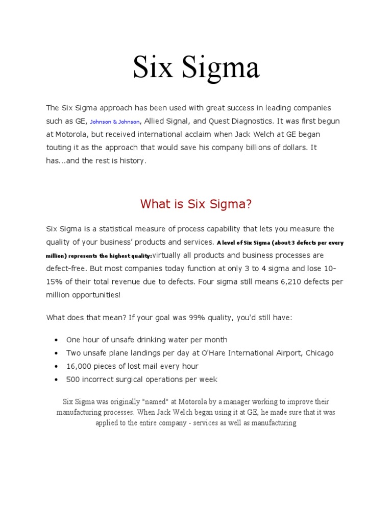 Six Sigma | PDF | Six Sigma | Quality Management