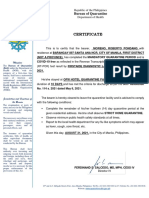 Certificate: Bureau of Quarantine