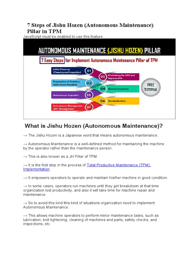7 Steps of Jishu Hozen in TPM | PDF | Mechanical Engineering