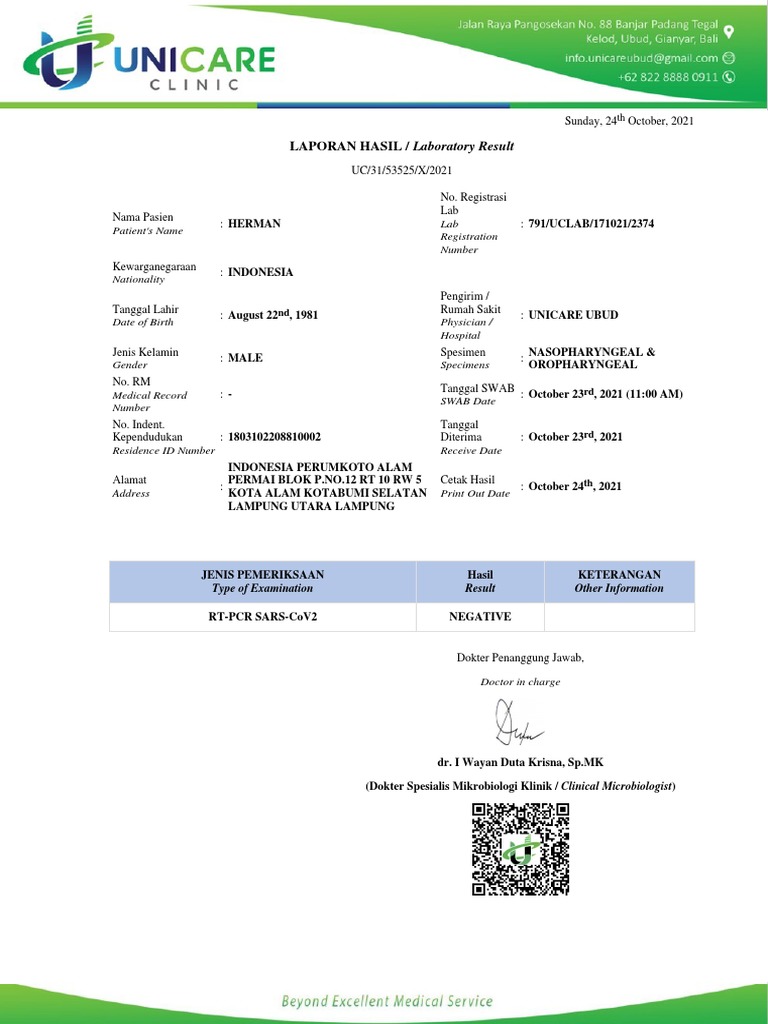 LAPORAN HASIL / Laboratory Result: Patient's Name Lab Registration ...