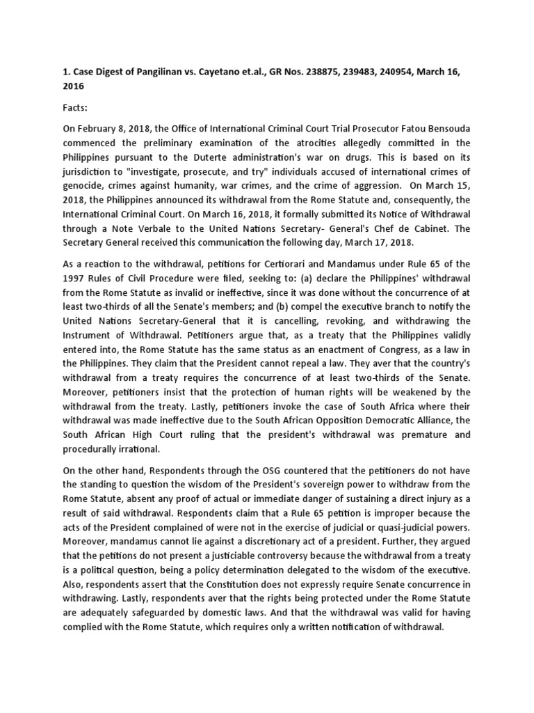 Case digest of pangilinan vs cayetano et al gr nos 238875 239483