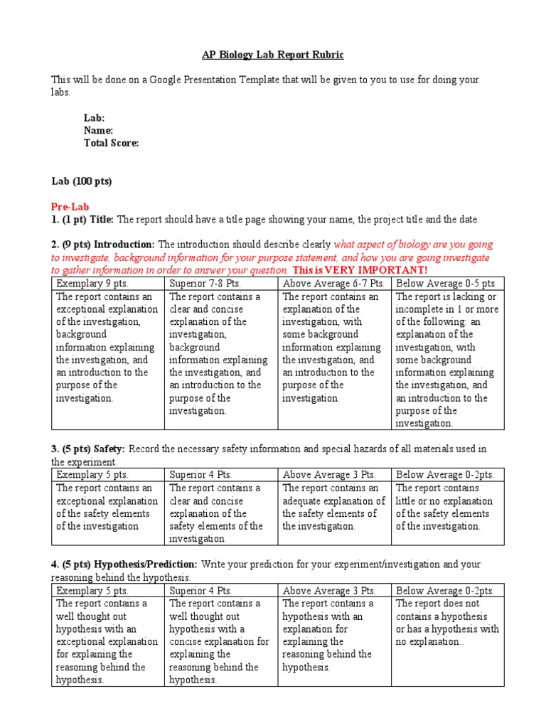 biology extended essay rubric