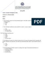 Spring 2020 Course: Economic Development - EI421 Lecturer: Dr. Shereen Ahmed Sheet 3