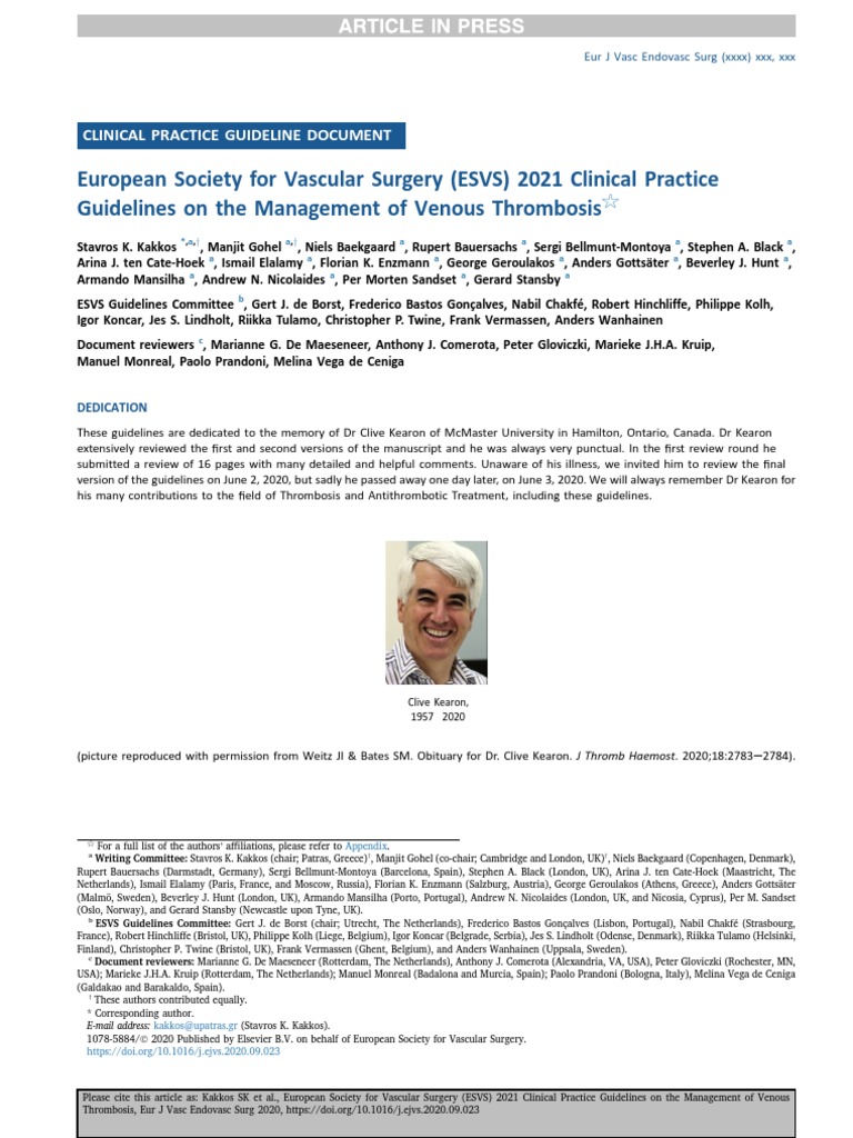 ESVS 2021 DVT Management Guidelines | PDF | Thrombosis | Vein