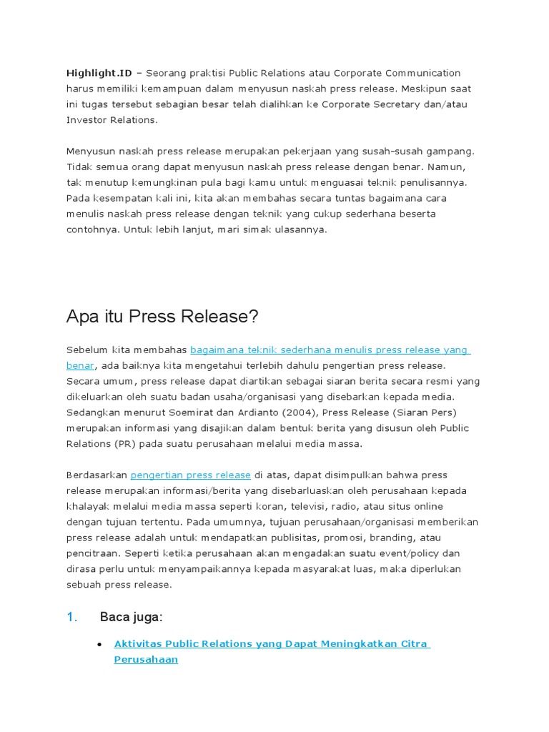 Teknik Menulis Press Release yang Benar | PDF