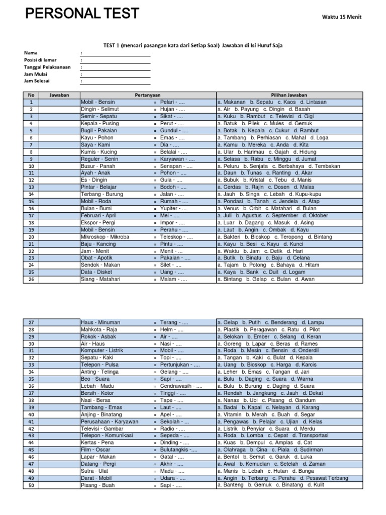 Tes Analogi Kata 50 Soal | PDF