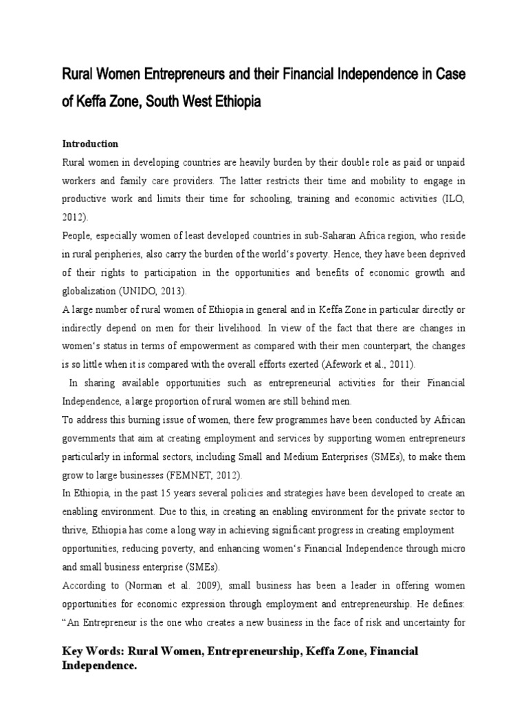 Rural Women Entrepreneurs in Keffa Zone | PDF | Entrepreneurship ...