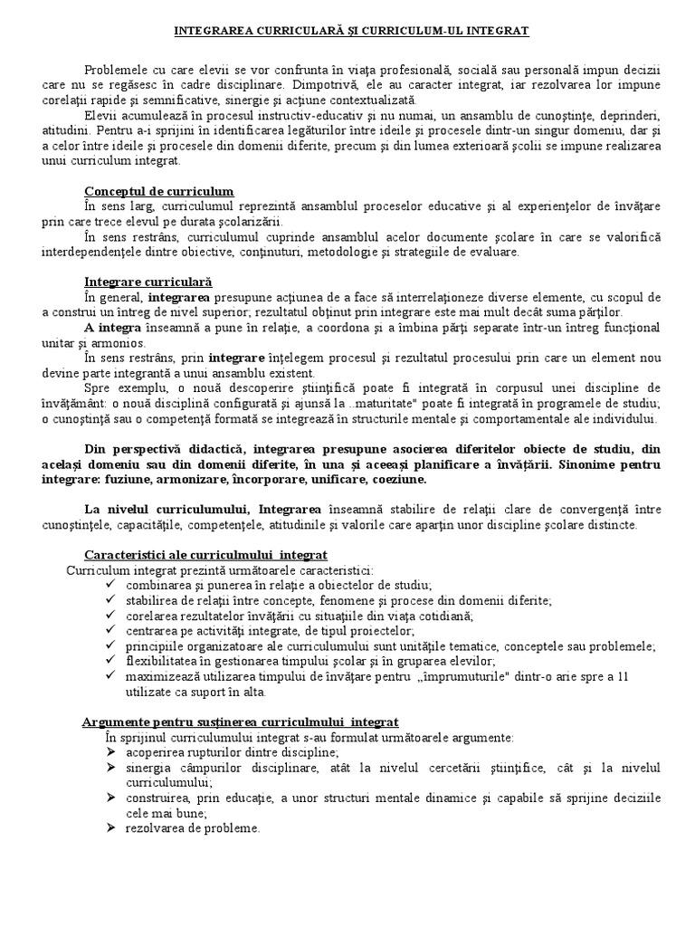Integrarea Curriculara Si Curriculum | PDF