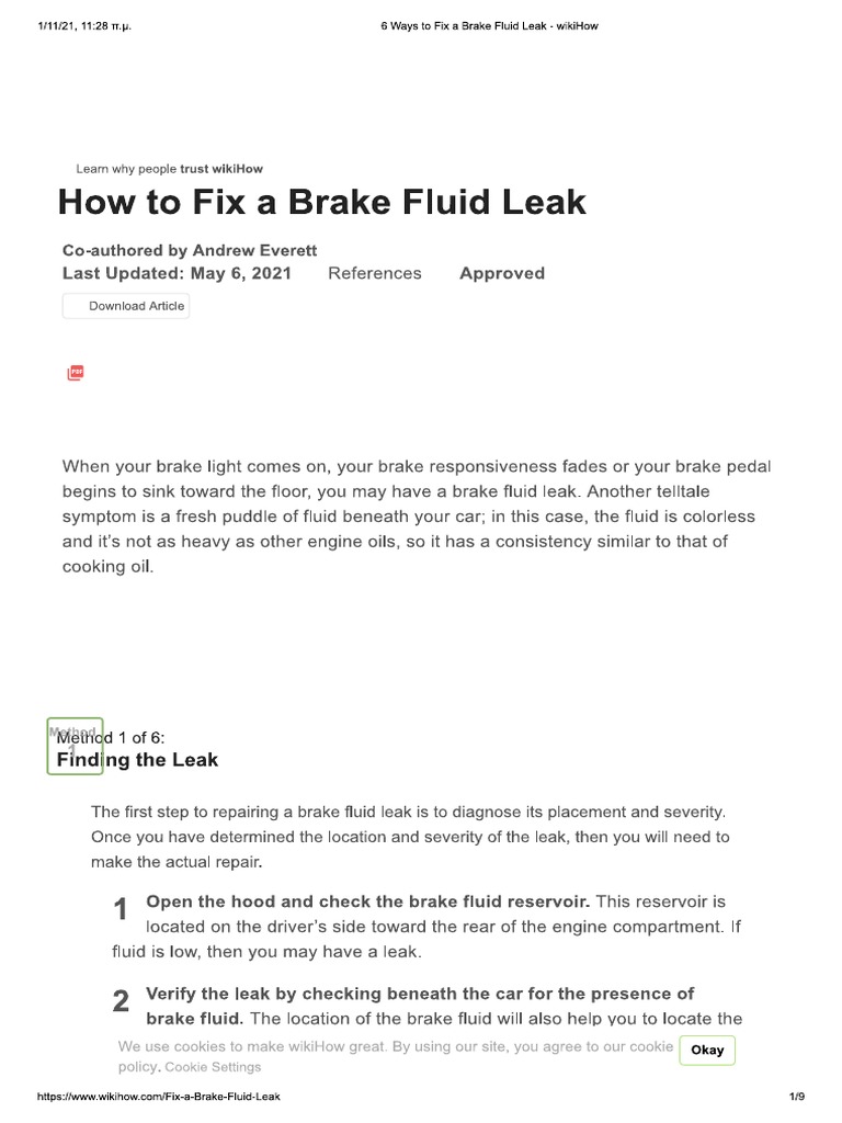 6 Ways To Fix A Brake Fluid Leak PDF