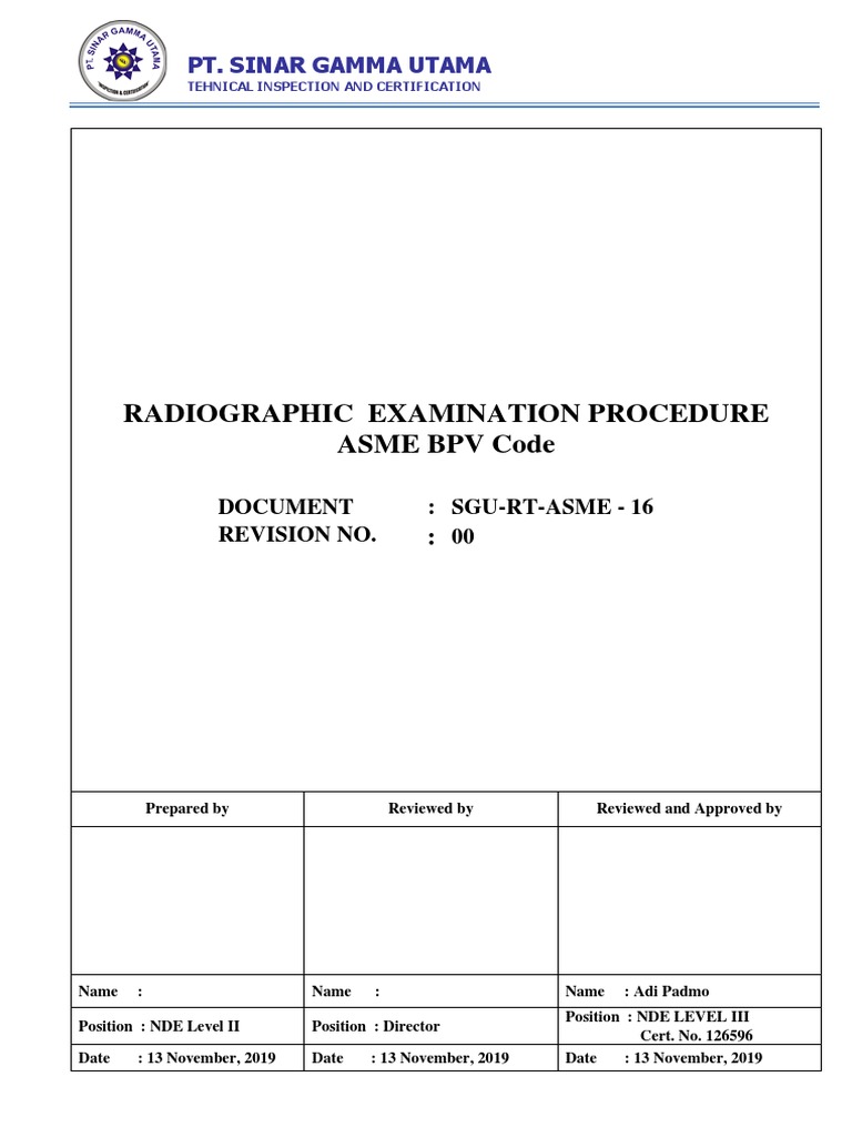 Radiographic Examination Procedure Asme BPV Code Pt. Sinar Gamma Utama