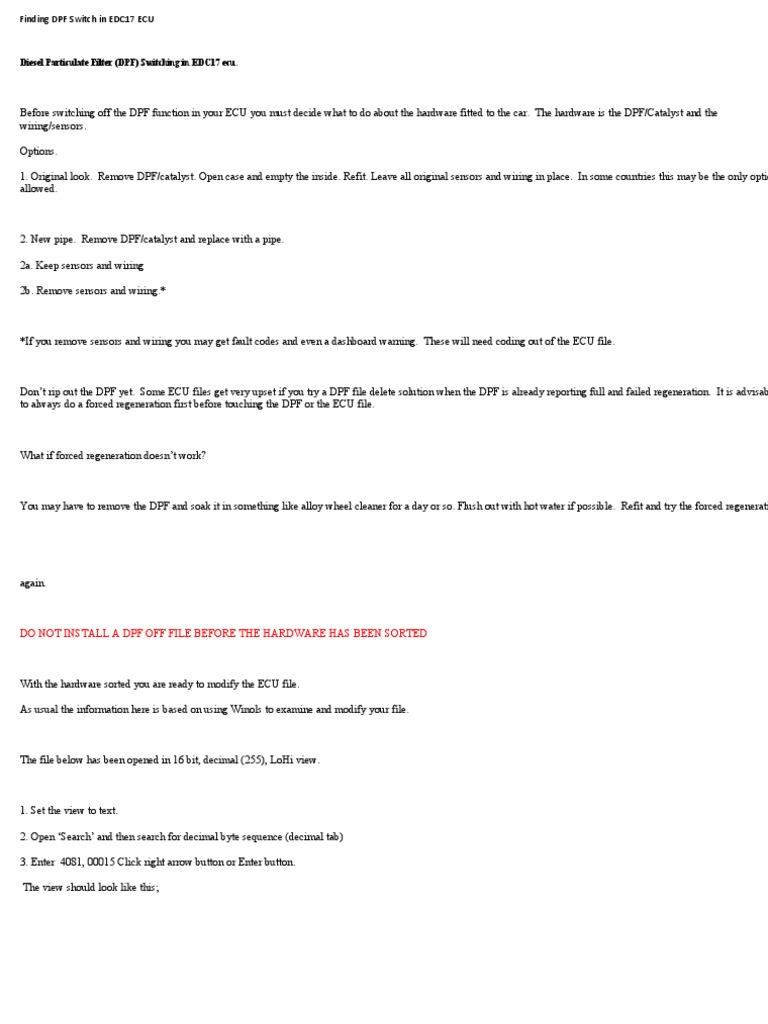 Finding DPF Switch in EDC17 ECU PDF Computer Science Computing