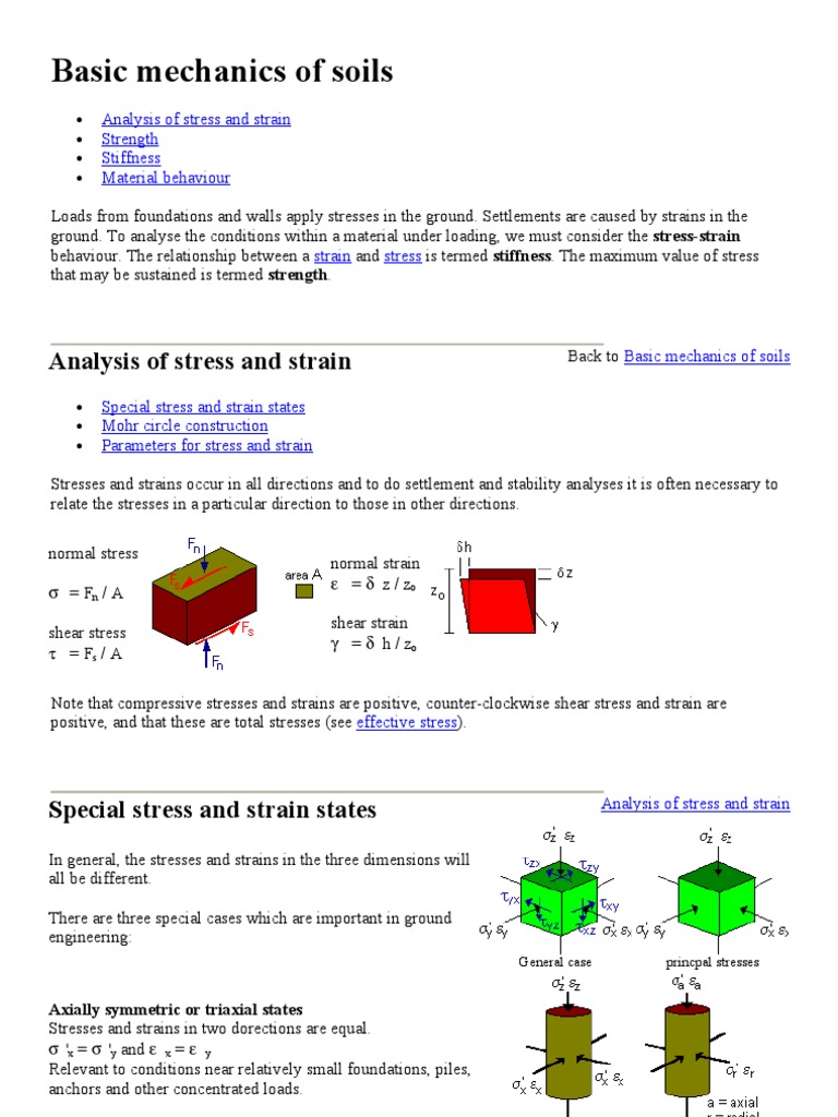 Basic Mechanics of Soils: Analysis of Stress and Strain | PDF ...