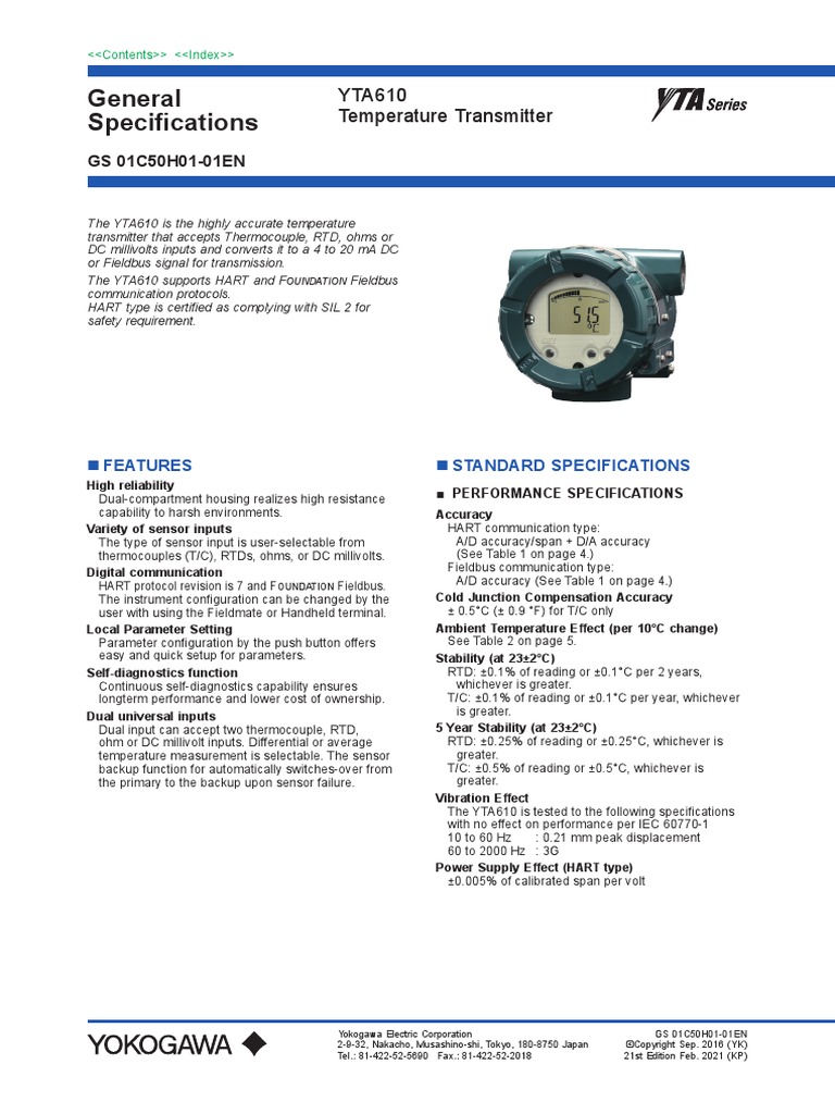 YTA610 Temperature Transmitterwe PDF Thermocouple Electrical