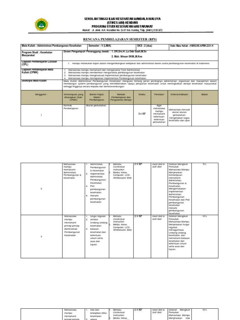 Rps Administrasi Pembangunan Kesehatan Pdf