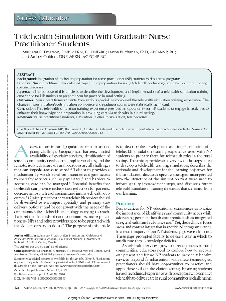 Telehealth Simulation With Graduate Nurse Practitioner Students | PDF ...