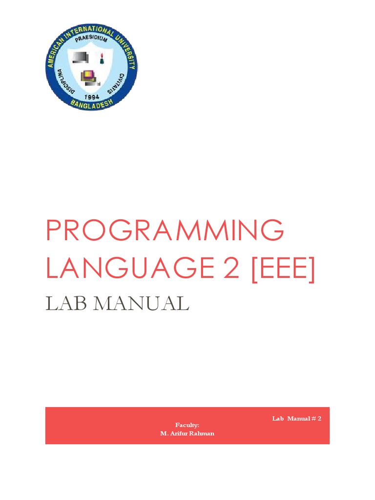 Programming Language 2 (Eee) Lab Manual PDF Data Type Integer