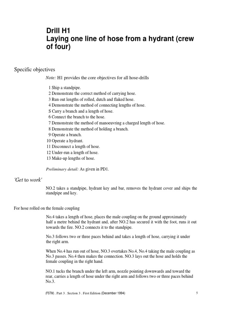 Drill H1 Laying One Line of Hose From A Hydrant (Crew of Four) PDF Knot