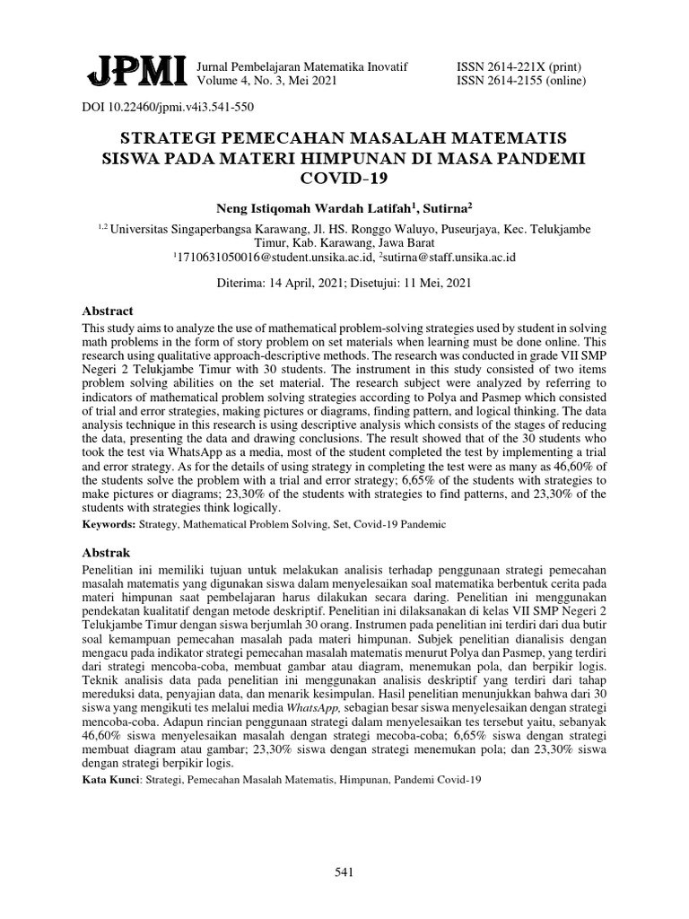 Strategies for solving math problems during the covid 19 pandemic pdf