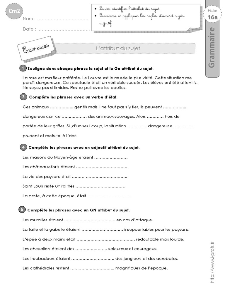 évaluation Grammaire Cm2 Avec Correction Pdf