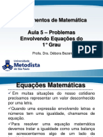 AULA 5 - Problemas Envolvendo Equações Do 1° Grau - Resolvido