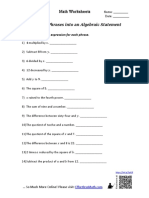 Translate Phrases Into An Algebraic Statement