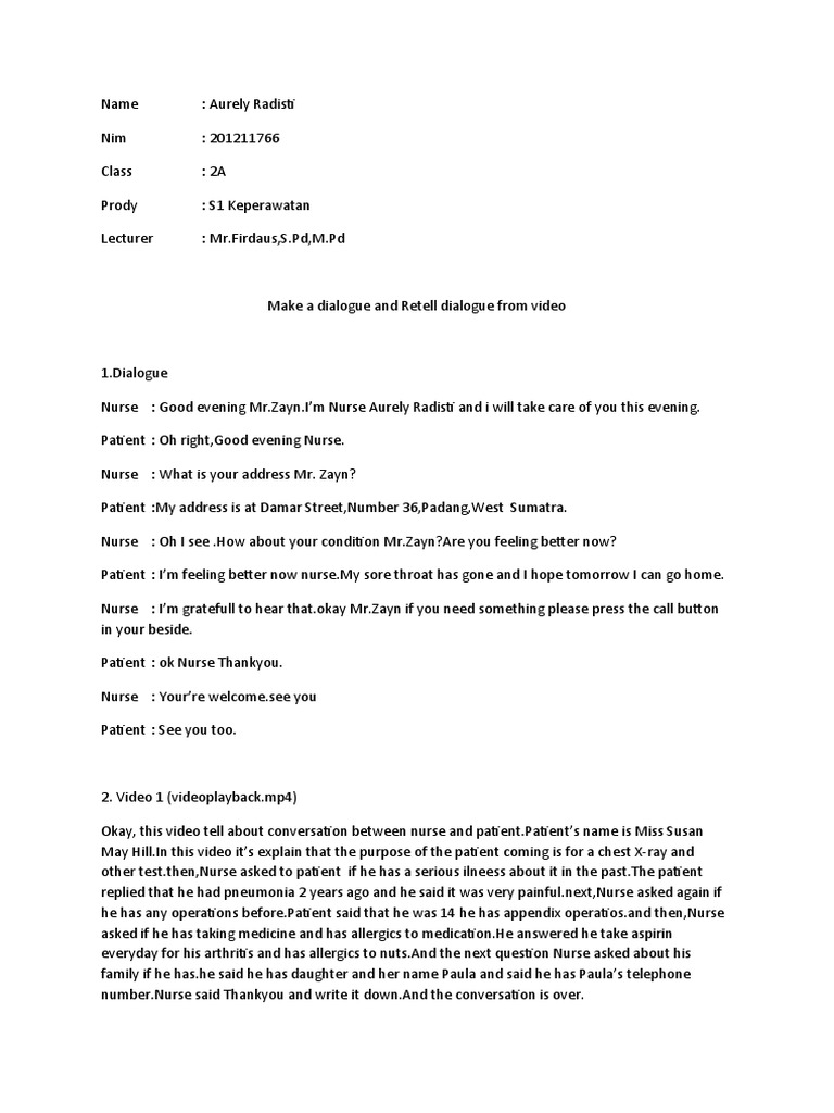 Nurse-Patient Dialogue Examples | PDF | Health Care | Medicine