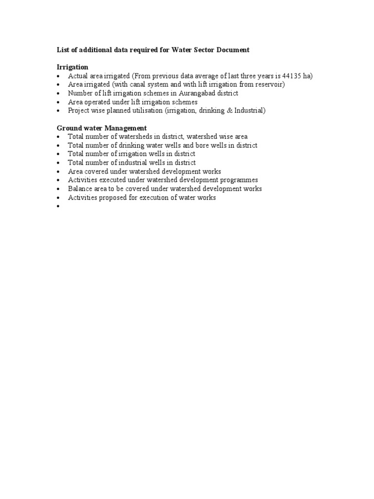 Water Sector Data Requirements List | PDF | Home & Garden | Technology ...