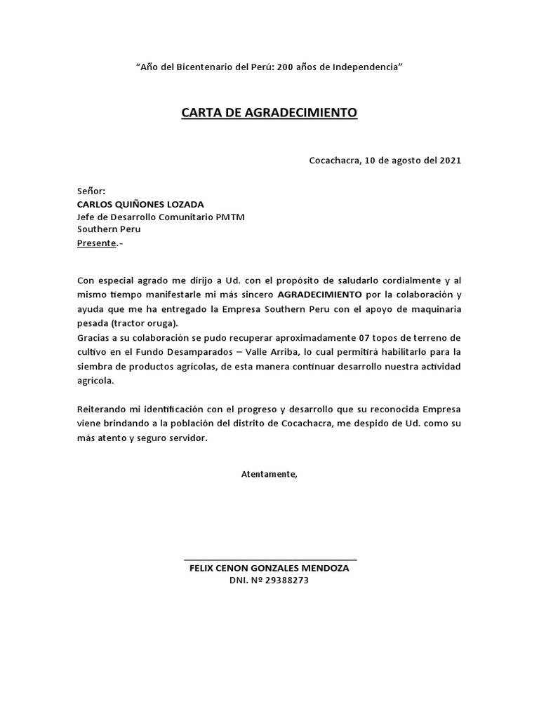 Carta de Agradecimiento | PDF | Crecimiento personal y profesional