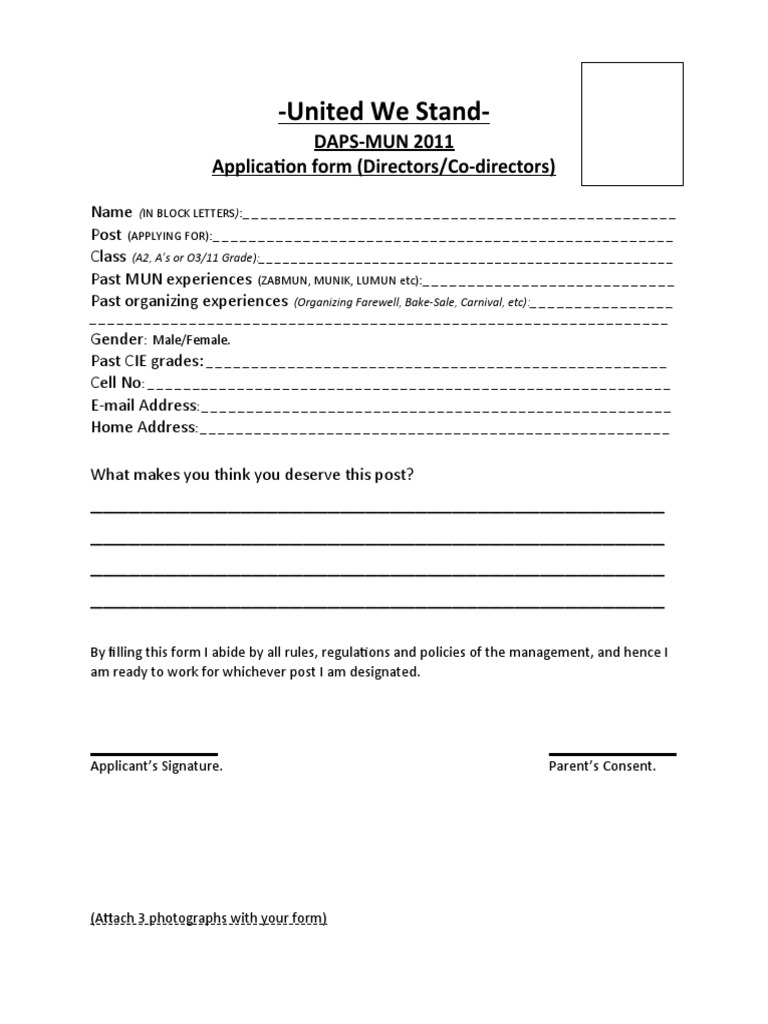 MUN 2011 Application Form Template | PDF