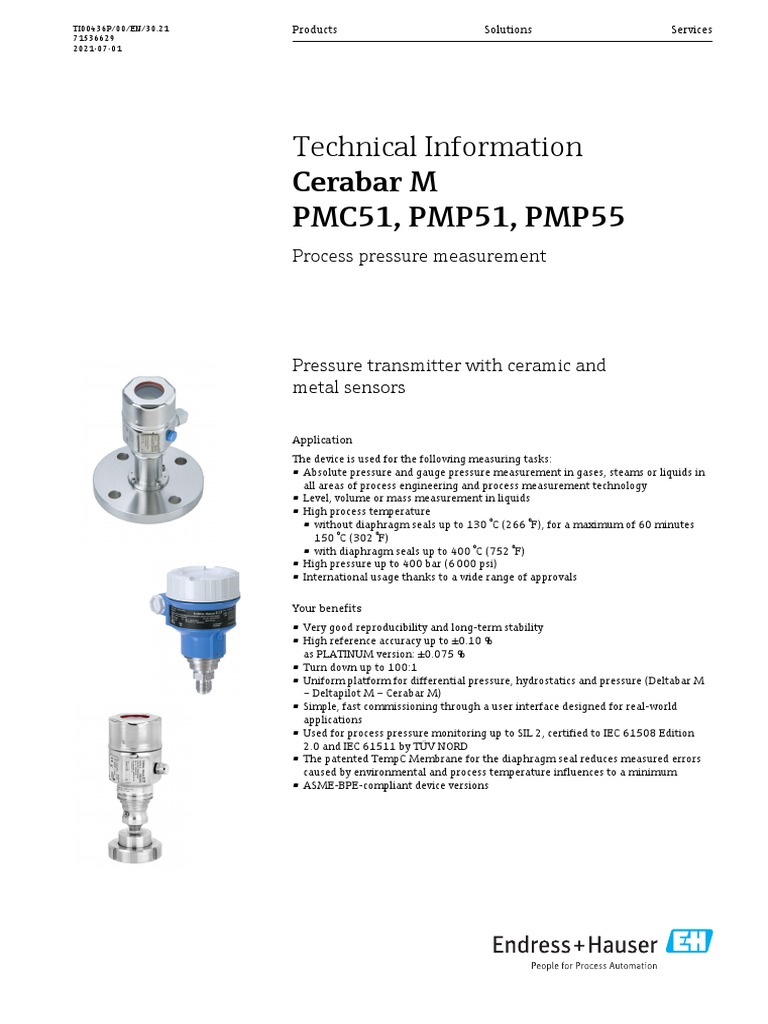 pmp51 and pmp55 Technical Information PDF Pressure Measurement