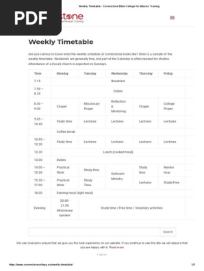 Weekly Timetable - Cornerstone Bible College for Mission Training