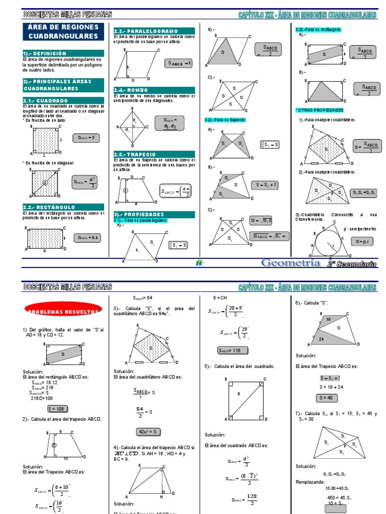 Cálculo de Áreas de Cuadriláteros | PDF | Rectángulo | Geometría Elemental