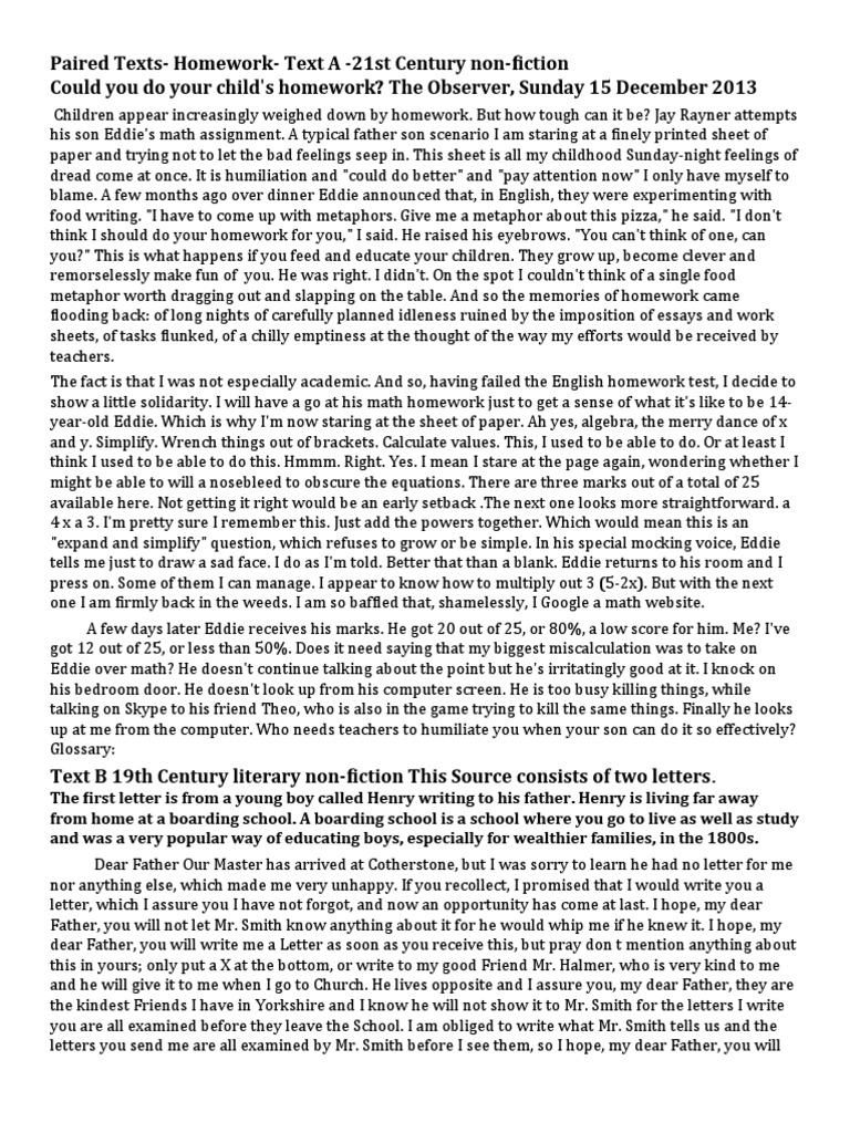 Paired Texts-Homework - Text A - 21st Century Non-Fiction Could You Do ...