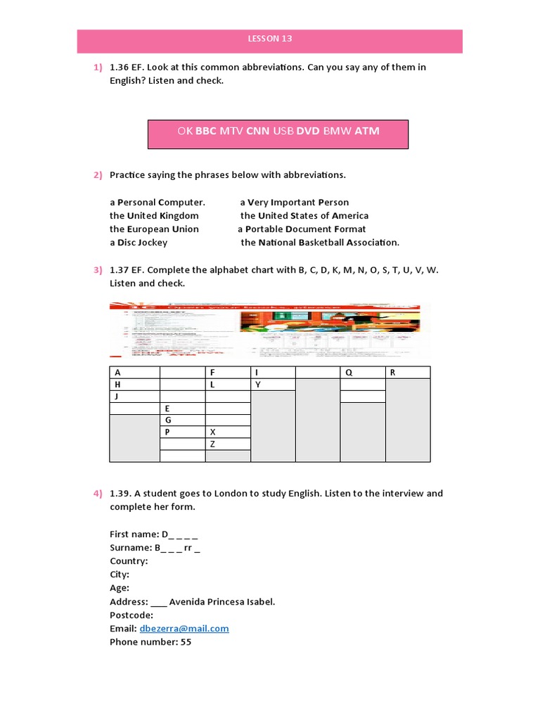Ok BBC MTV CNN Usb DVD BMW Atm: Lesson 13 | PDF | Language Arts ...
