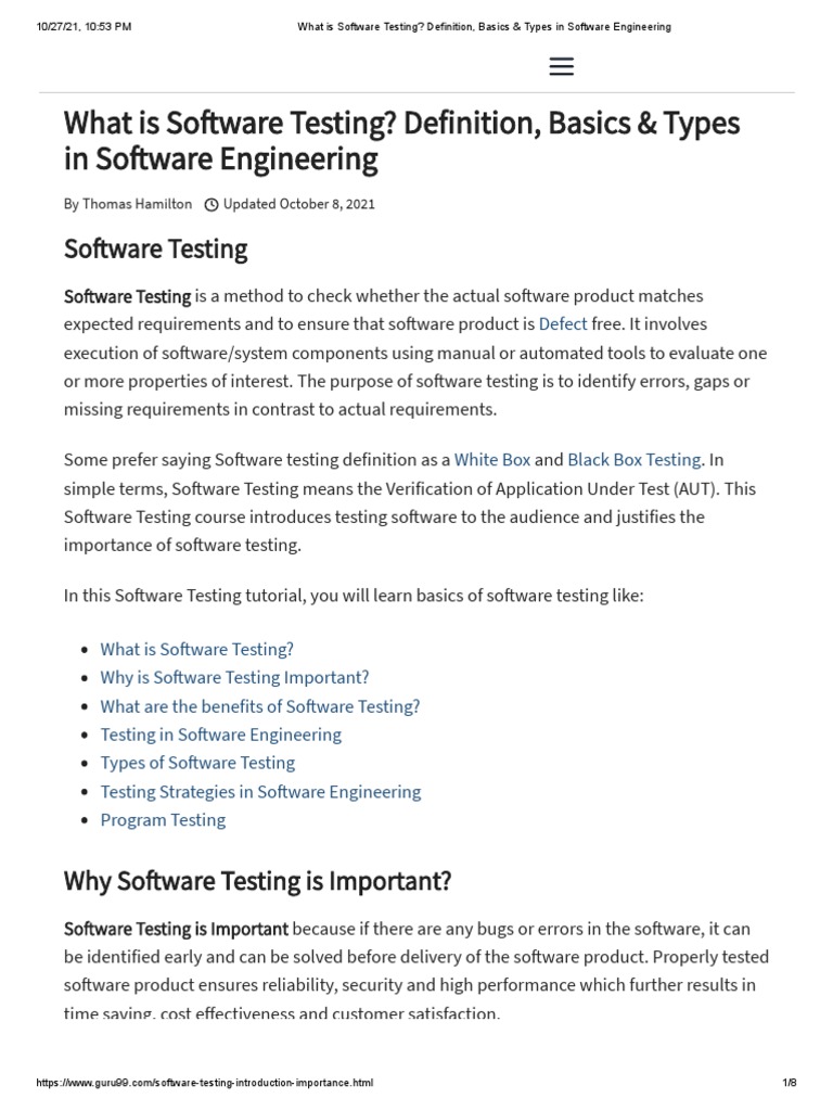 1what is software testing definition basics types in software