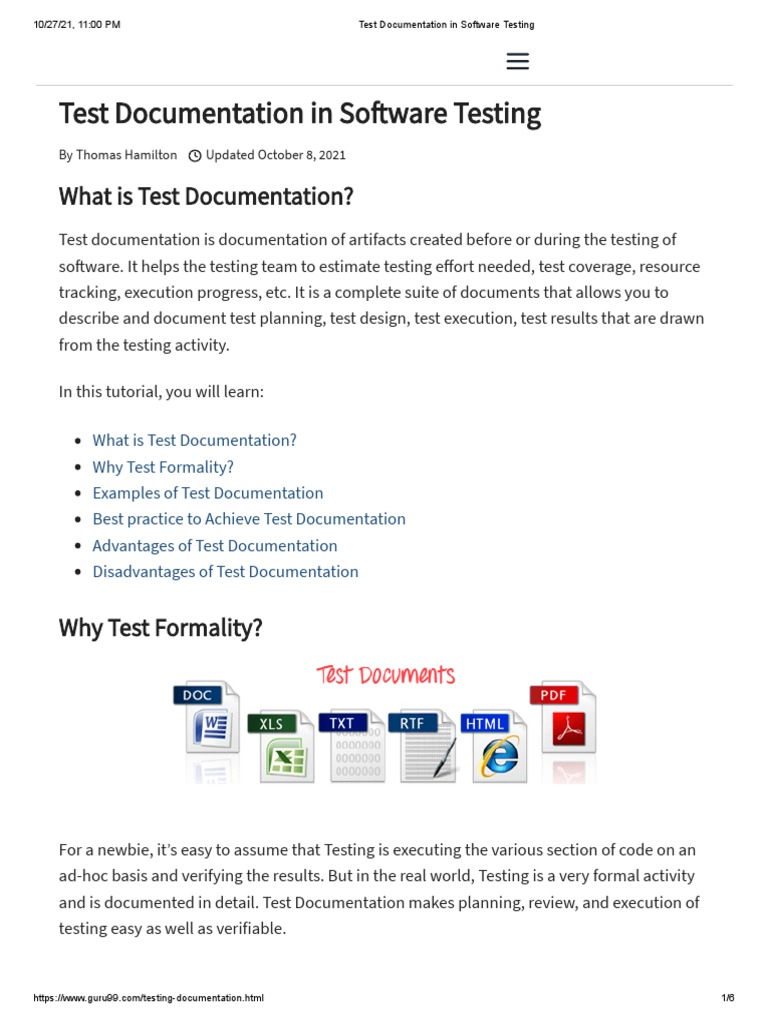Test Documentation in Software Testing: A Guide to the Types, Best ...