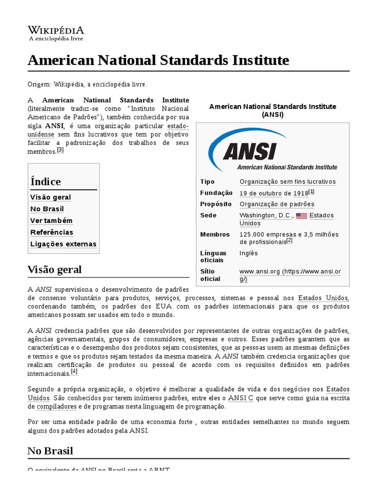 Instituto Nacional Americano de Padrões | PDF | Os Estados Unidos ...