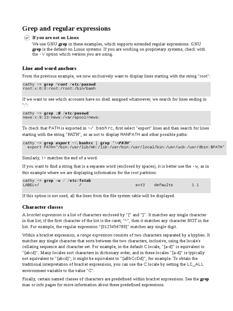 Grep and Regular Expressions Line and Word Anchors PDF Regular
