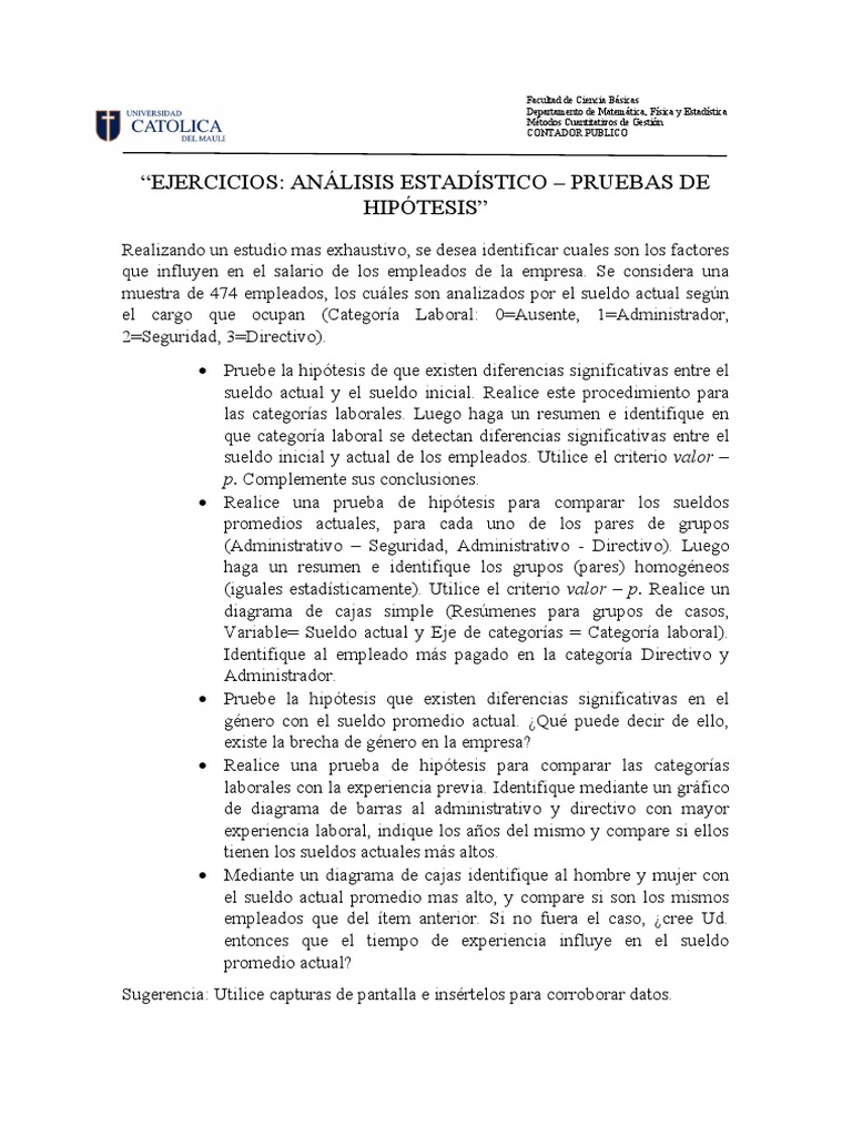 EJERCICIOS | PDF | Estadísticas | Hipótesis