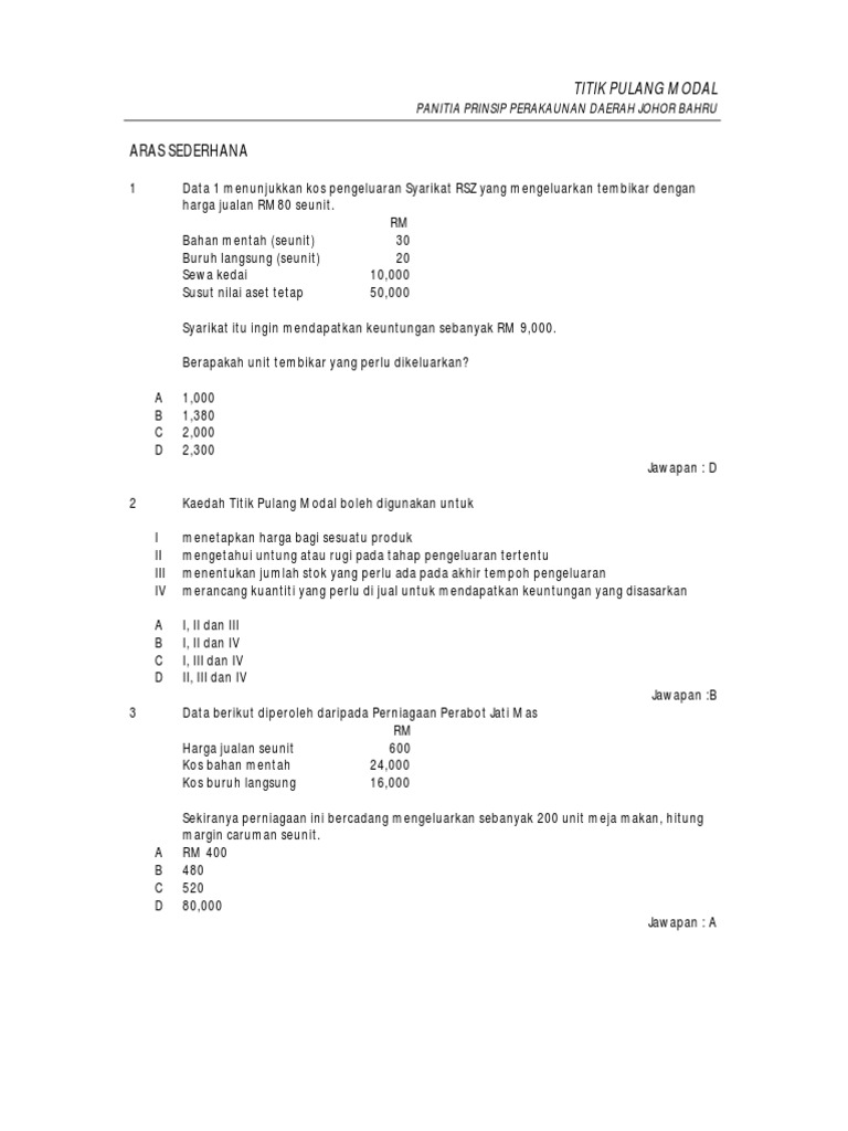 Modul Soalan Objektif Prinsip Perakaunan Pdf