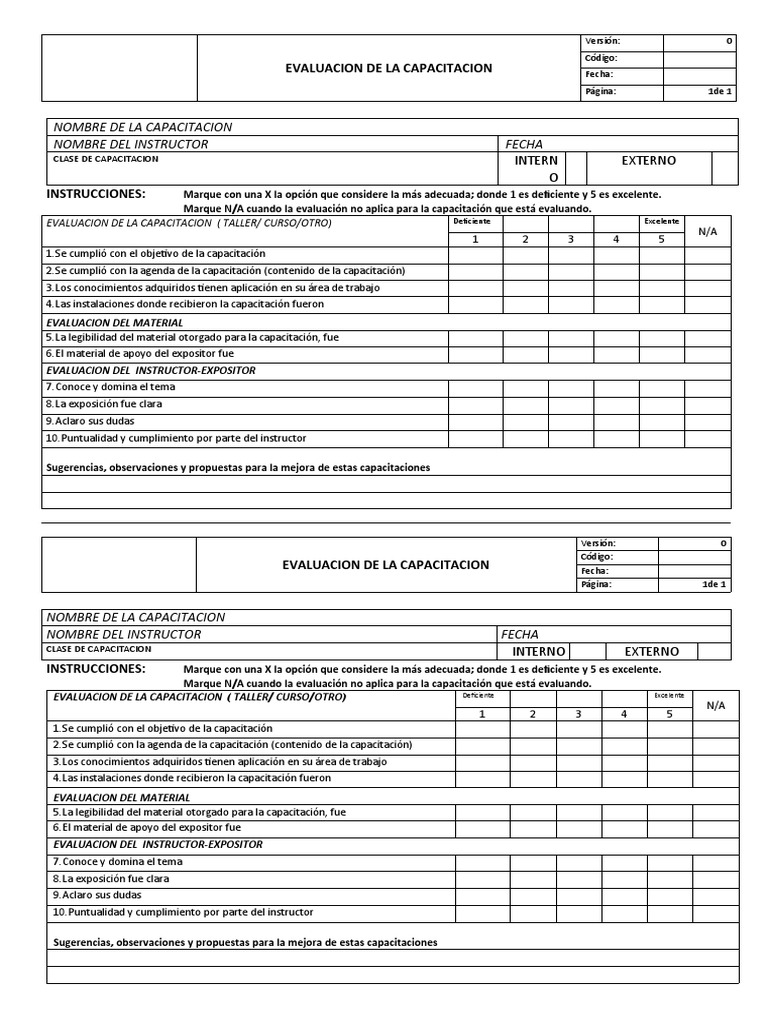 Evaluación del Instructor de Capacitación | PDF | Evaluación