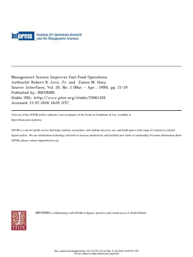 Management Science Improves Fast-Food Operations | PDF | Menu ...