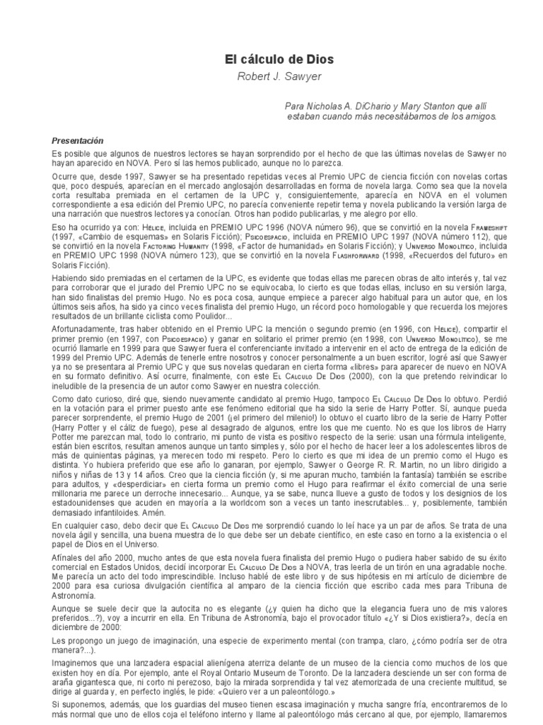 El Caculo de Dios de Robert J. Sawyer PDF Vida extraterrestre Science