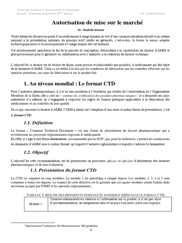 Module 3 : Dossier AMM et qualité | PDF | Médicament générique | Pharmacien