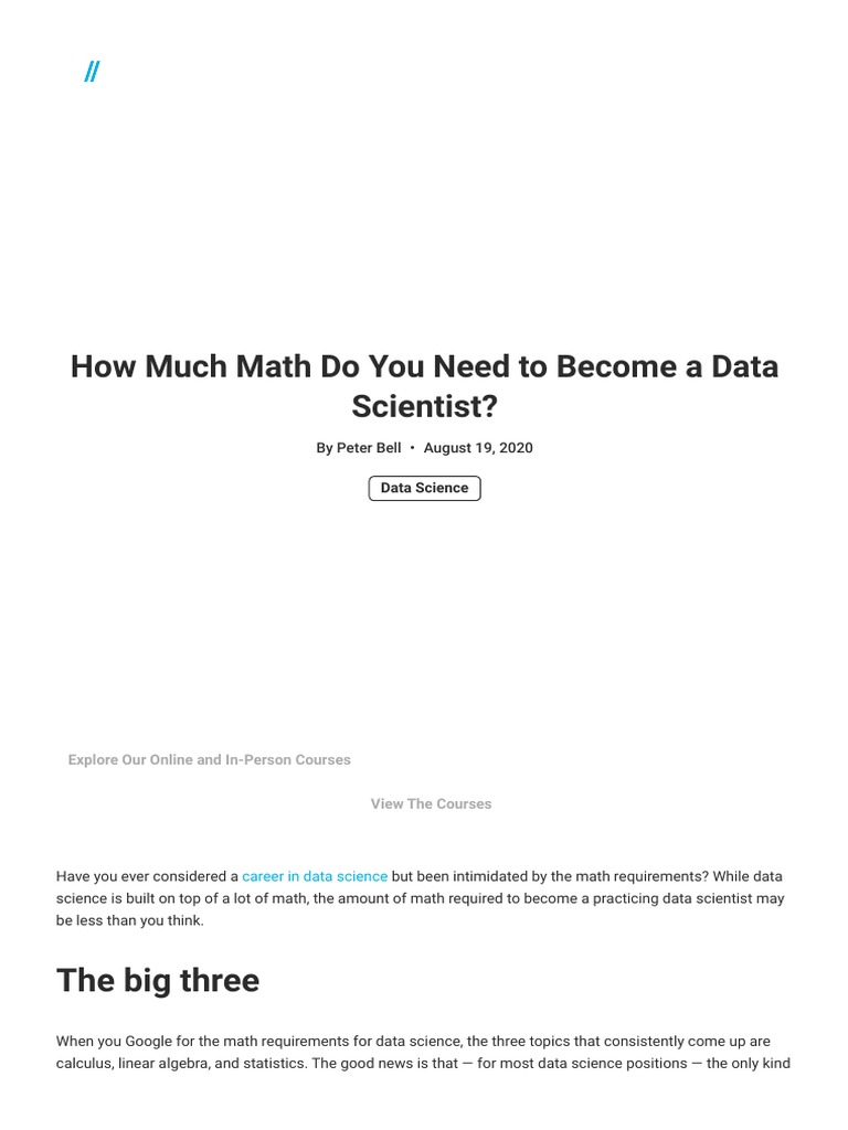 How Much Math Do You Need To A Data Scientist PDF Teaching