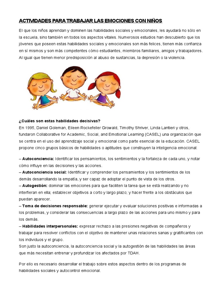 Actividades para Trabajar Emociones en Niños | PDF | Las emociones ...