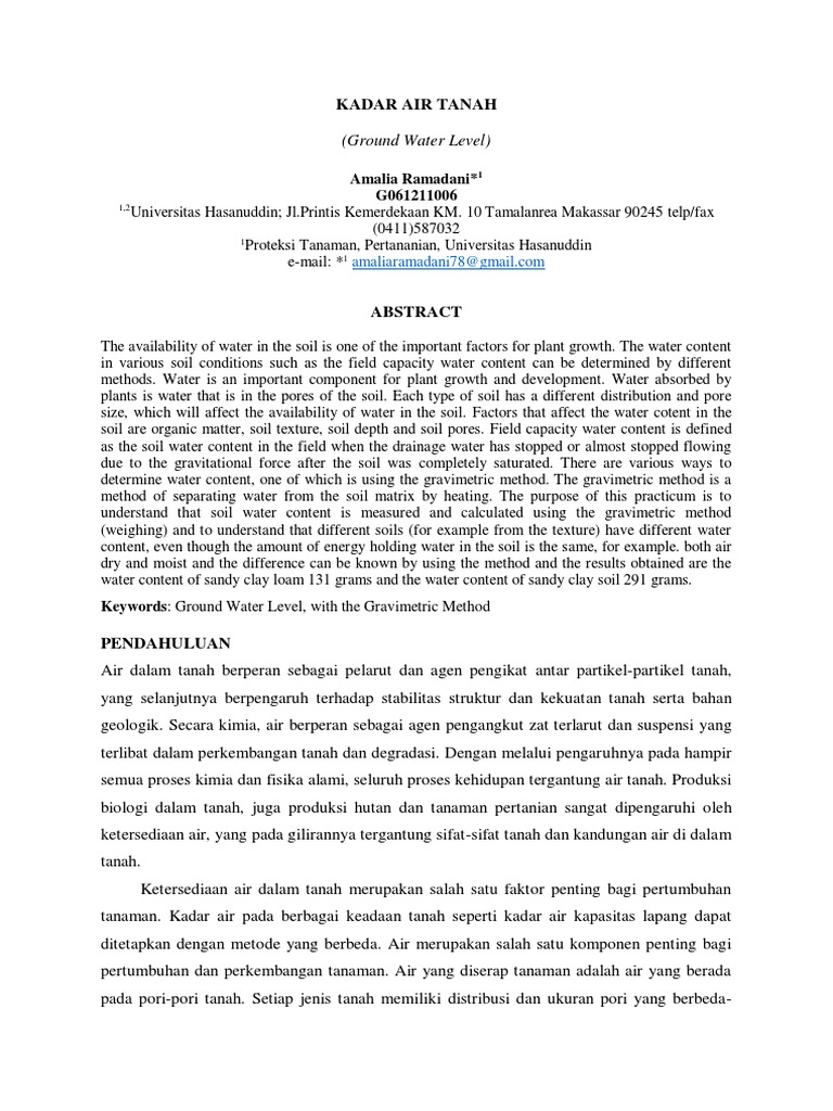 Jurnal Kadar Air Tanah Metode Gravimetri | PDF | Soil | Earth Sciences