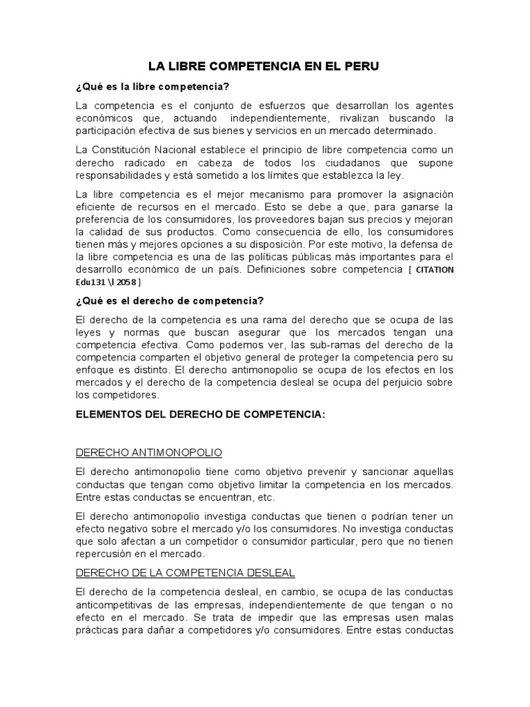 La Libre Competencia en El Peru | PDF | Ley de Competencia | Mercado ...